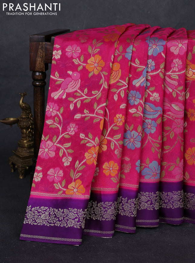 Pink & Purple Kosa Jamdani Silk Saree