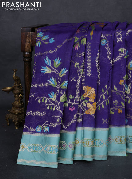 Blue & Teal Blue Kosa Jamdani Silk Saree