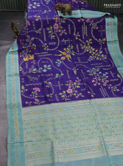 Blue & Teal Blue Kosa Jamdani Silk Saree