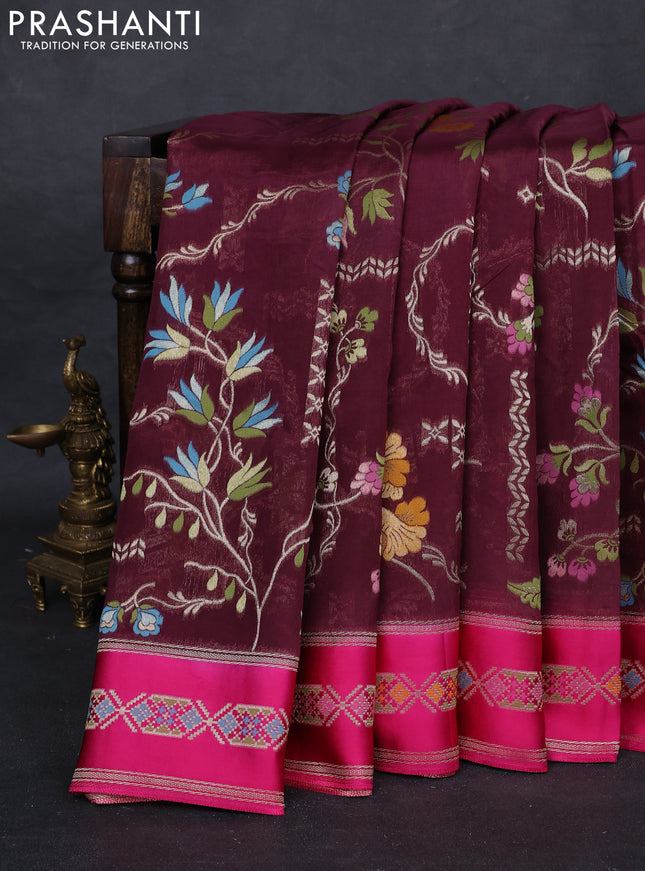 Wine & Pink Kosa Jamdani Silk Saree