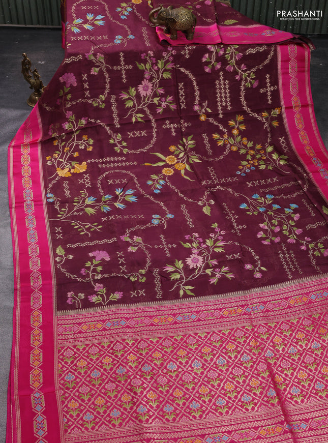 Wine & Pink Kosa Jamdani Silk Saree