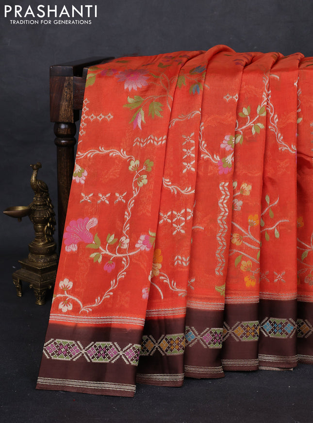 Orange & Brown Kosa Jamdani Silk Saree