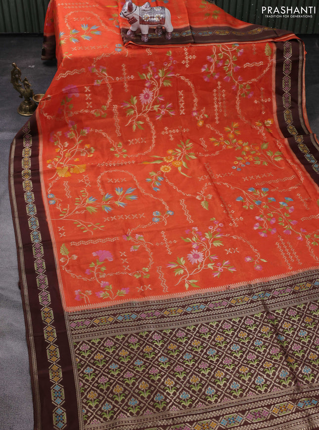 Orange & Brown Kosa Jamdani Silk Saree