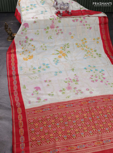 Off White & Red Kosa Jamdani Silk Saree