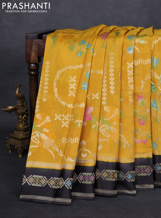 Mustard Yellow & Black Kosa Jamdani Silk Saree