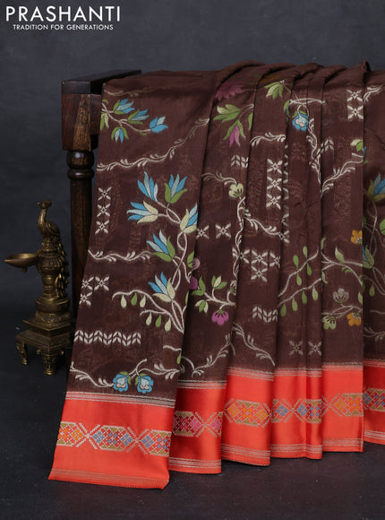 Brown & Orange Kosa Jamdani Silk Saree
