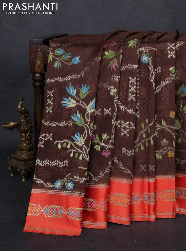 Brown & Orange Kosa Jamdani Silk Saree