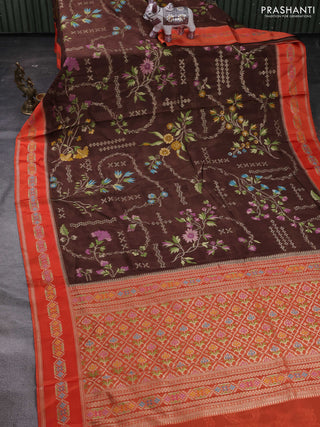 Brown & Orange Kosa Jamdani Silk Saree