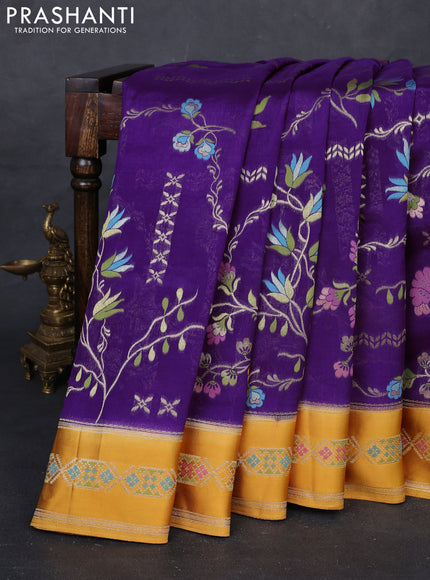 Purple & Mustard Yellow Kosa Jamdani Silk Saree