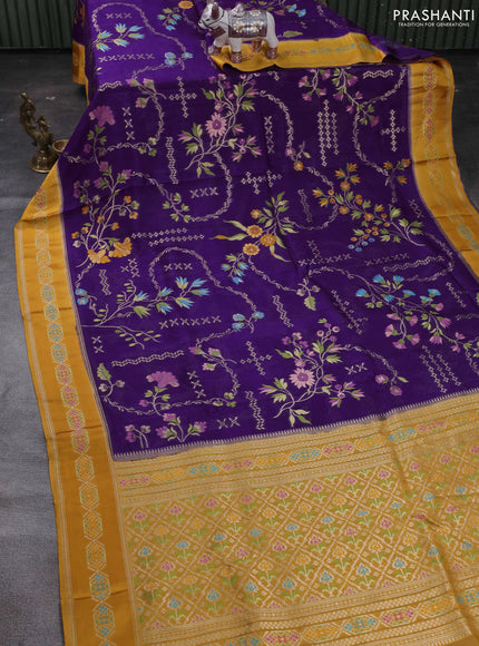 Purple & Mustard Yellow Kosa Jamdani Silk Saree
