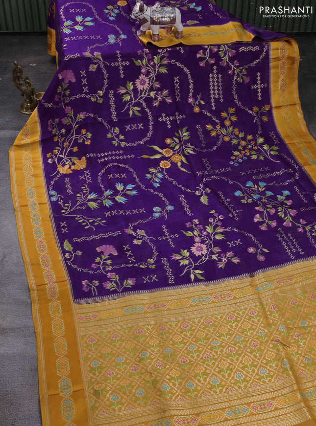 Purple & Mustard Yellow Kosa Jamdani Silk Saree