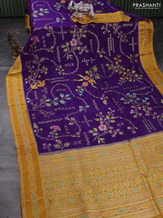 Purple & Mustard Yellow Kosa Jamdani Silk Saree