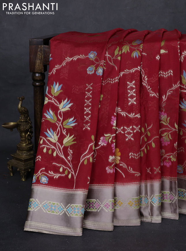 Red & Rosy Brown Kosa Jamdani Silk Saree