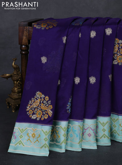 Blue & Teal Blue Kosa Jamdani Silk Saree