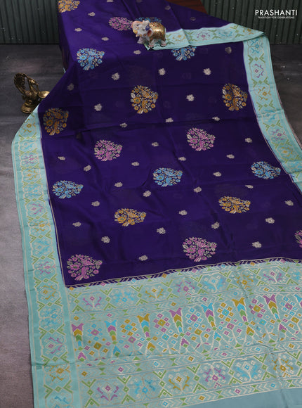 Blue & Teal Blue Kosa Jamdani Silk Saree
