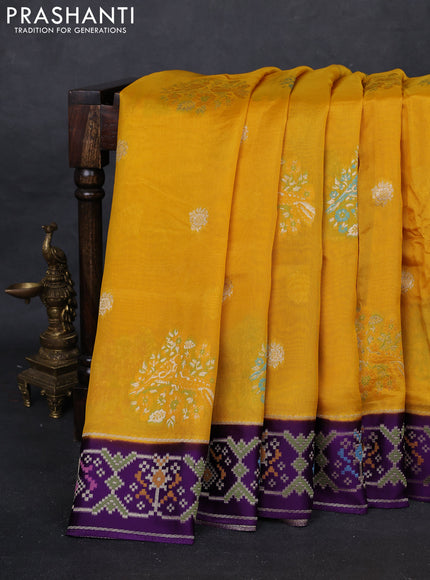 Mustard Yellow & Purple Kosa Jamdani Silk Saree