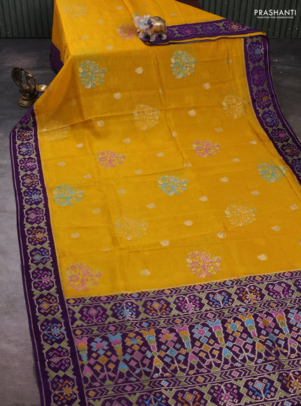 Mustard Yellow & Purple Kosa Jamdani Silk Saree
