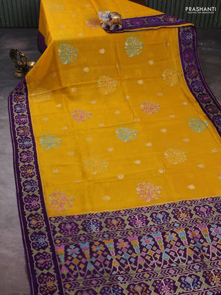 Mustard Yellow & Purple Kosa Jamdani Silk Saree