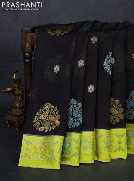 Black & Fluorescent Green Kosa Jamdani Silk Saree