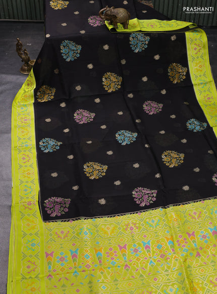 Black & Fluorescent Green Kosa Jamdani Silk Saree