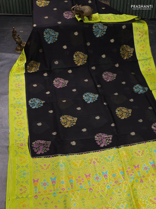 Black & Fluorescent Green Kosa Jamdani Silk Saree
