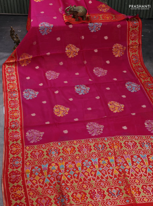 Pink & Red Kosa Jamdani Silk Saree