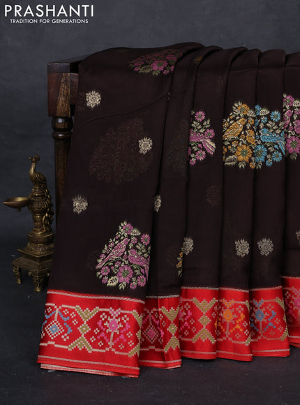 Coffee Brown & Red Kosa Jamdani Silk Saree