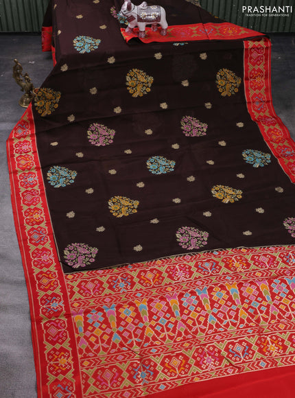 Coffee Brown & Red Kosa Jamdani Silk Saree