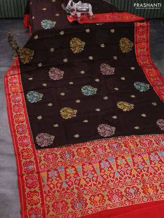Coffee Brown & Red Kosa Jamdani Silk Saree