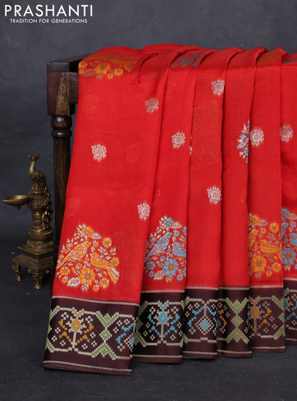 Red & Coffee Brown Kosa Jamdani Silk Saree