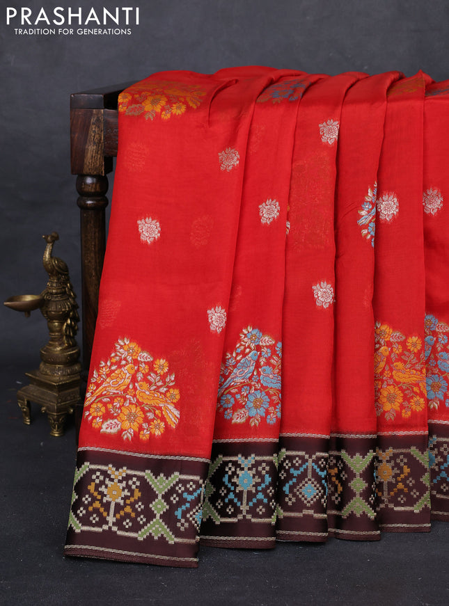 Red & Coffee Brown Kosa Jamdani Silk Saree