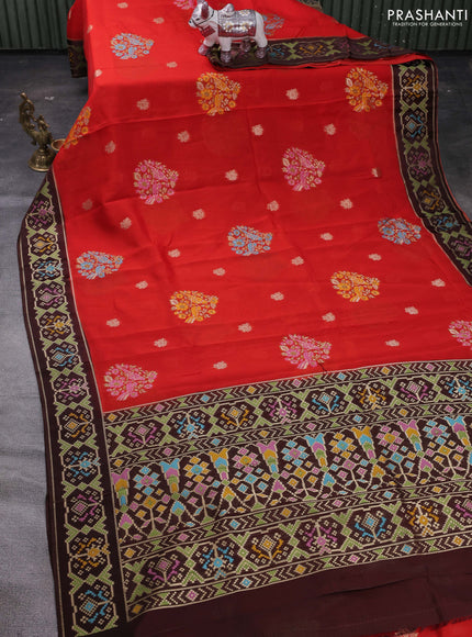 Red & Coffee Brown Kosa Jamdani Silk Saree