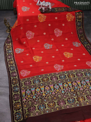 Red & Coffee Brown Kosa Jamdani Silk Saree