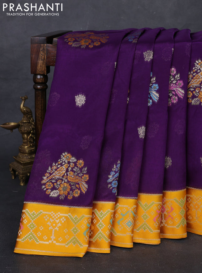 Purple & Mustard Yellow Kosa Jamdani Silk Saree