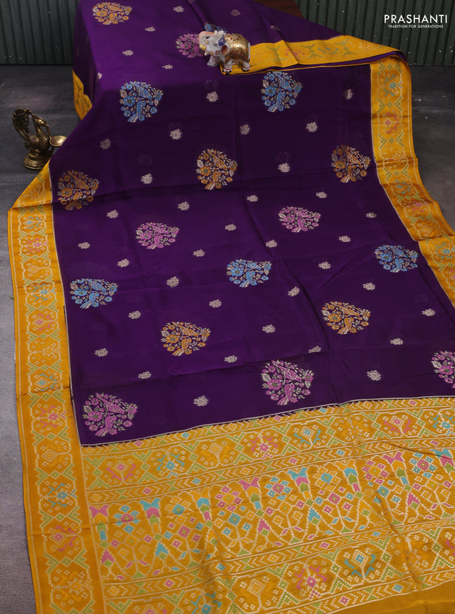 Purple & Mustard Yellow Kosa Jamdani Silk Saree