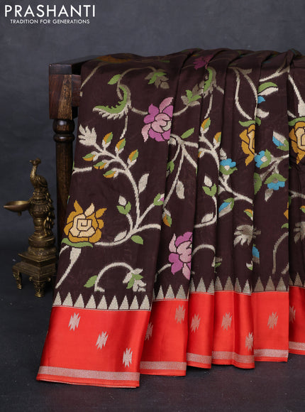 Coffee Brown & Orange Kosa Jamdani Silk Saree
