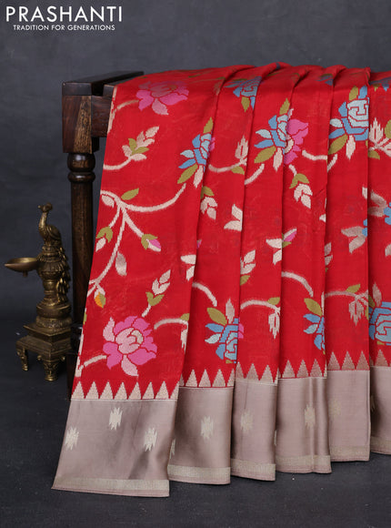 Red & Rosy Brown Kosa Jamdani Silk Saree