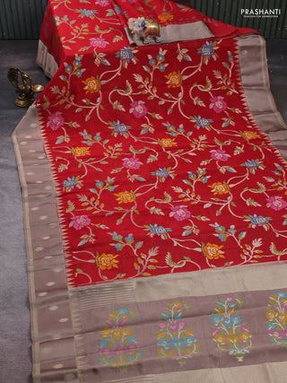 Red & Rosy Brown Kosa Jamdani Silk Saree