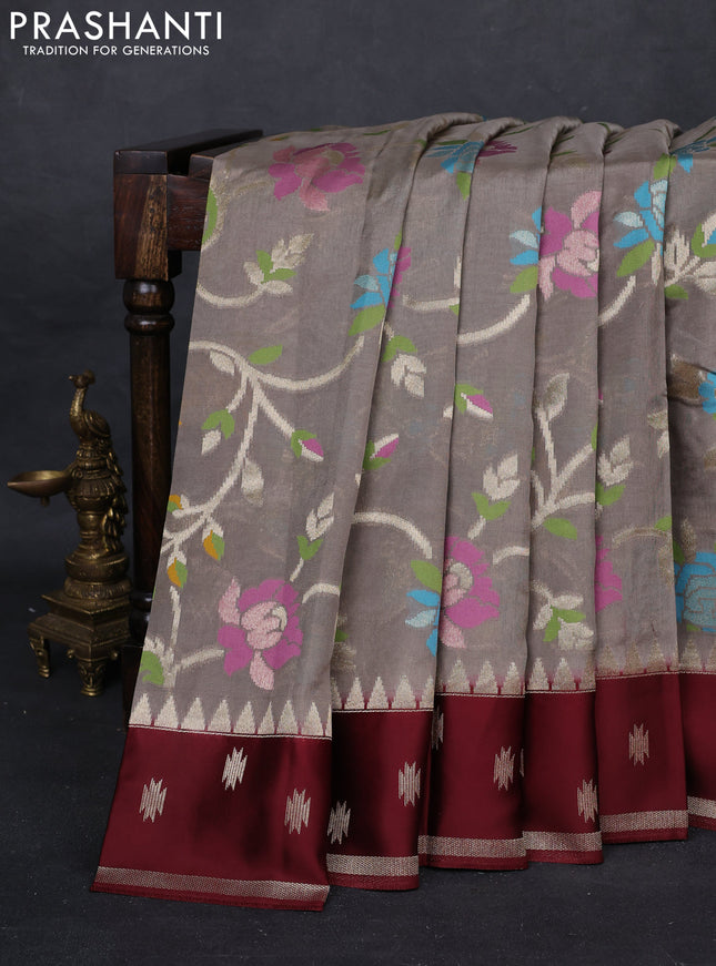 Grey & Brown Kosa Jamdani Silk Saree