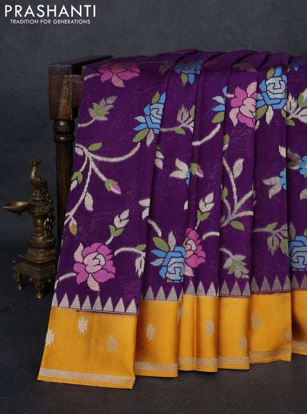 Purple & Mustard Yellow Kosa Jamdani Silk Saree