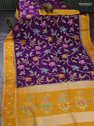 Purple & Mustard Yellow Kosa Jamdani Silk Saree