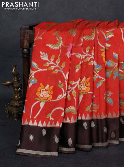 Orange & Coffee Brown Kosa Jamdani Silk Saree