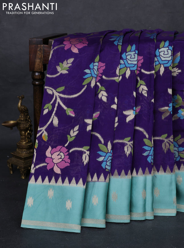 Blue & Teal Blue Kosa Jamdani Silk Saree