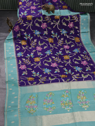 Blue & Teal Blue Kosa Jamdani Silk Saree