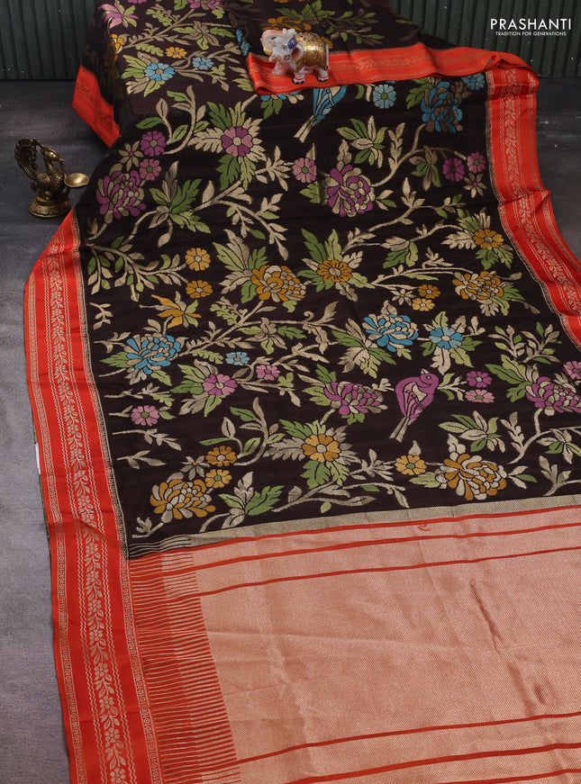 Coffee Brown & Orange Kosa Jamdani Silk Saree