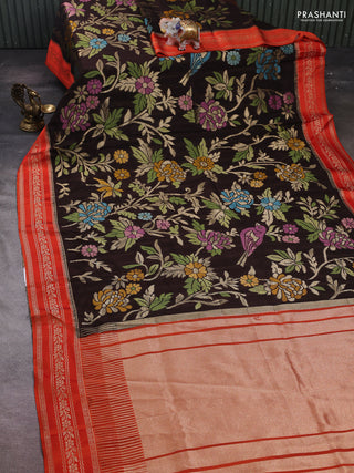 Coffee Brown & Orange Kosa Jamdani Silk Saree