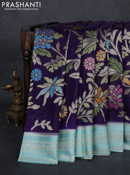 Violet & Teal Blue Kosa Jamdani Silk Saree