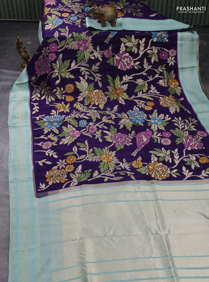 Violet & Teal Blue Kosa Jamdani Silk Saree