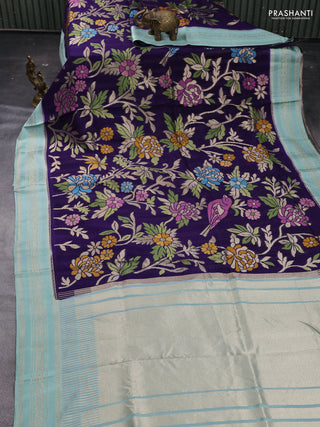 Violet & Teal Blue Kosa Jamdani Silk Saree