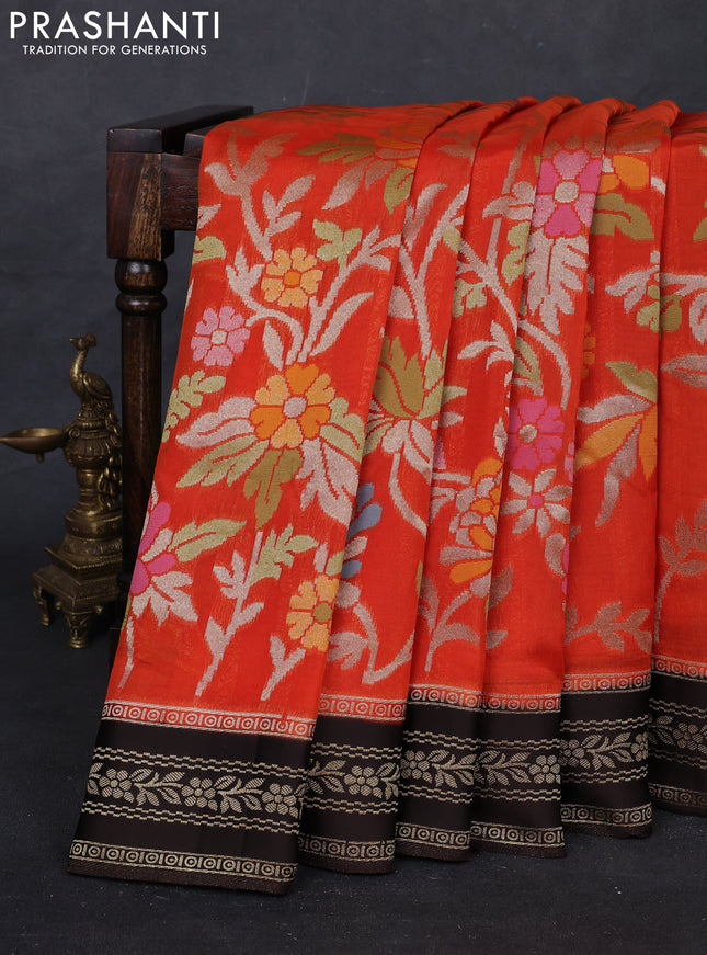 Orange & Coffee Brown Kosa Jamdani Silk Saree